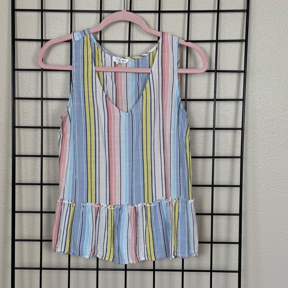 Tribal Jeans Tank Top Womens Small Multi Color Striped Rayon Sleeveless Boho
